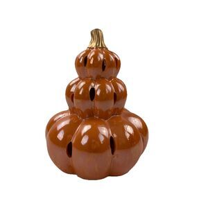 Stacked Pumpkin LED Light Up Halloween Fall Decor Orange Gold Stem